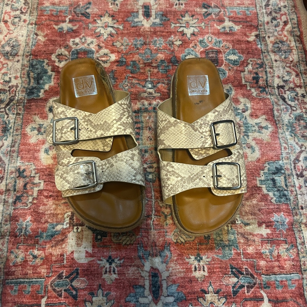 DV by Dolce Vita Cream and Tan Sandals with Adjustable Straps